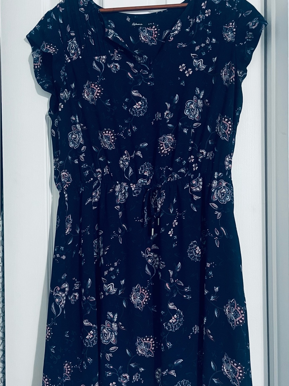 Navy Floral Drawstring Waist Dress